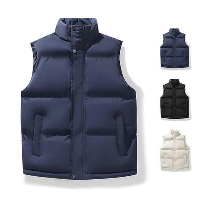 Men's Trendy Solid Color Stand Collar Vest - Warm Sleeveless Cotton Outerwear for Autumn/Winter