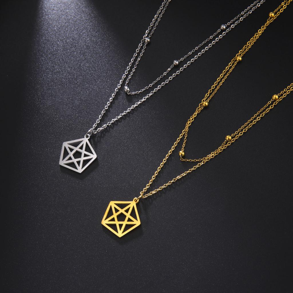 Cazador Pentagram Pentagonal Pendant Necklace for Women Heart Star Geometric Stainless Steel Chain Necklaces Jewelry Wholesale