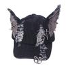 Casual Rabbit Ripped Denim Baseball Cap Y2K Cotton Chains Doberman Ears Hat Hip Hop Retro Bunny Ears Snapback Cap Men