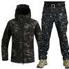 2 Pieces Sets  Men Hooded Jacket +Pants  Shark Skin Assault Suit Set for Men Soft ShellThick Fleece Mountaineering Suit Breathable Windproof Jacket