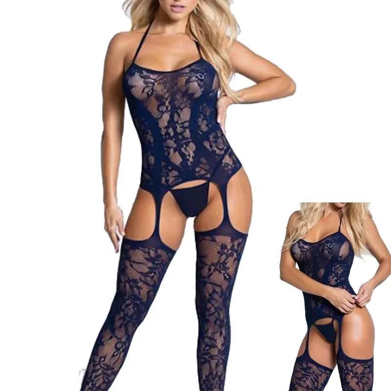 Fishnet Sexy Underwear Women Bodysuit Lingerie Leopard Single Leg Bodystockings Transparent Lace Erotic Lingerie Costumes