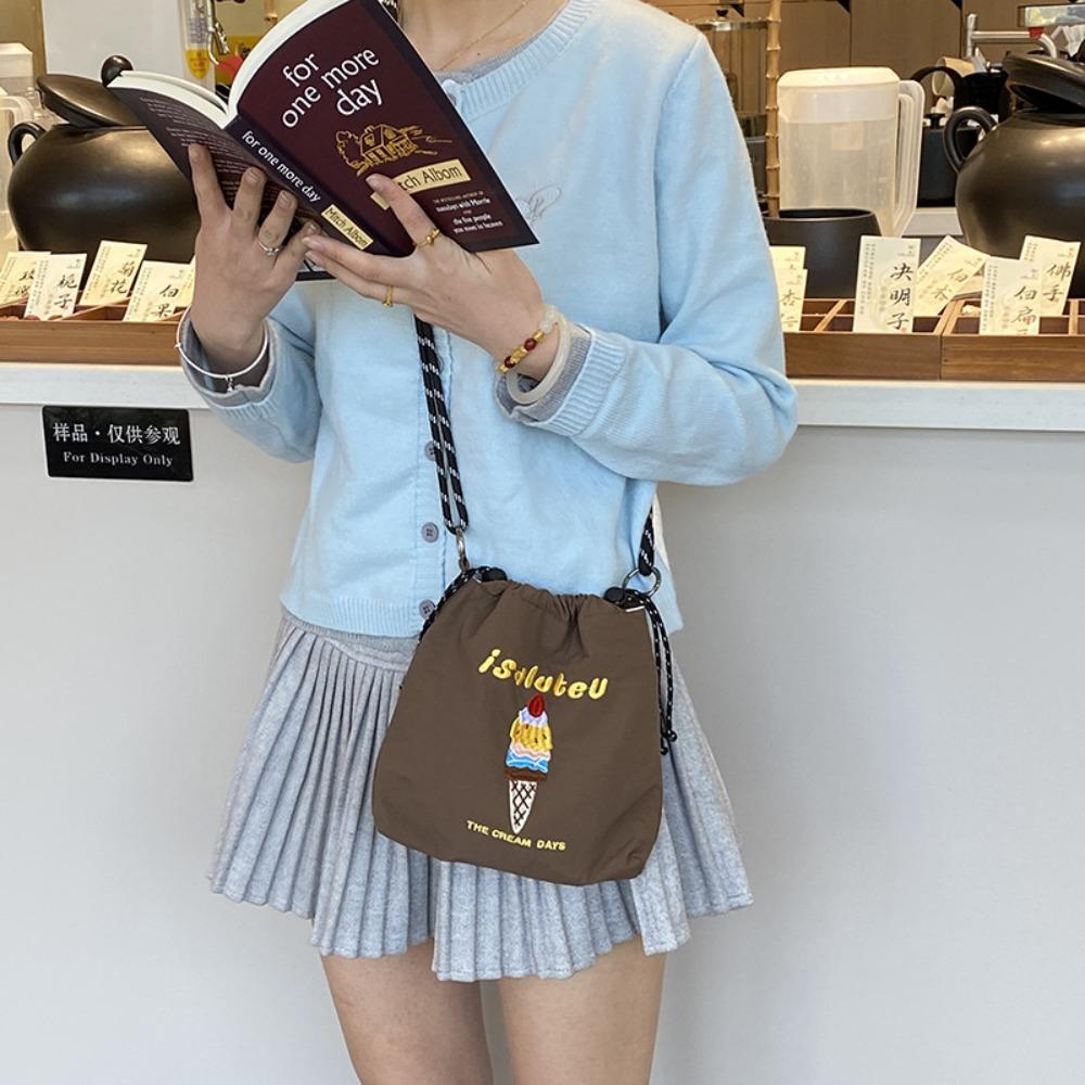 

Multicolor Drawstring Crossbody Bag Cartoon Mobile Phone Pack Casual Nylon Shoulder Bag Male Style F