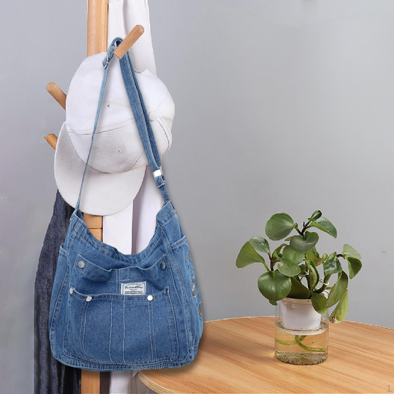 

Джинсовая сумка через плечо Стильная сумка-тоут на молнии для путешествий в отпуск светло-синий