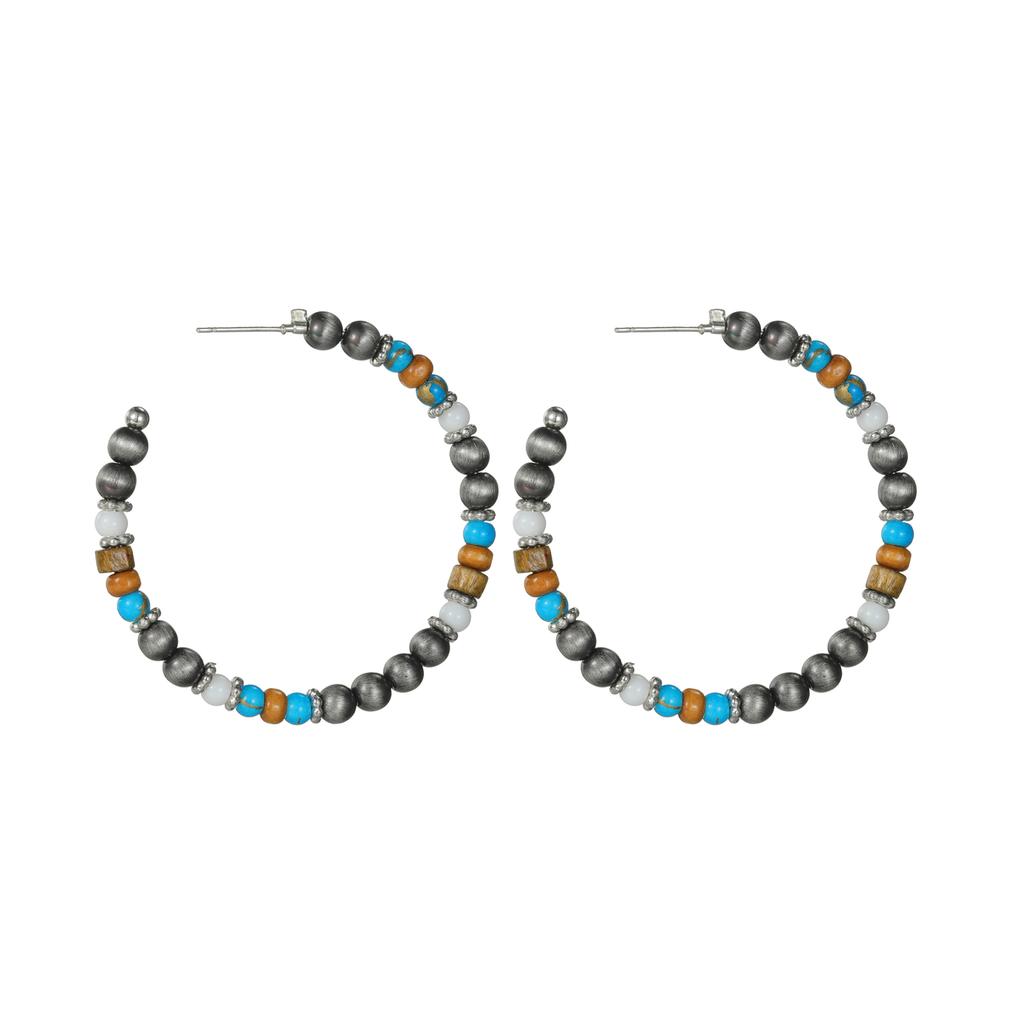 Fashionable Retro Brushed CCB Bead Mixed with Wooden Bead Ring Navojo Women's Earrings