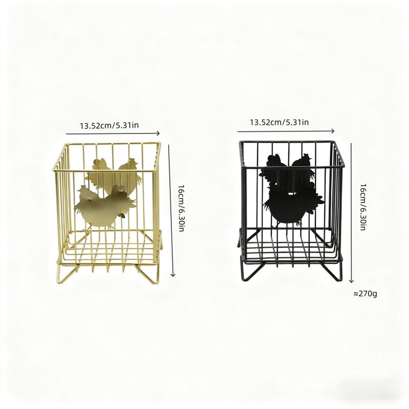 Chicken-Shaped Wrought Stainless Steel Storage Basket - Dual-Purpose Fridge Egg Holder + Kitchen Shelf.