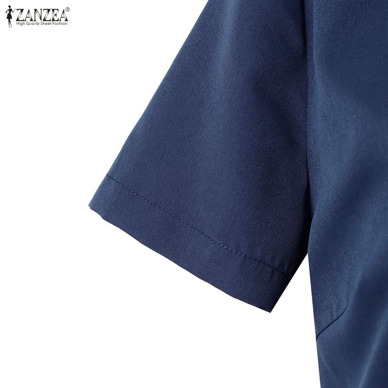 ZANZEA Women Casual Round Neck Solid Color Short Sleeve Dress