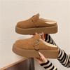 Fleece thick-soled comfortable non-slip Birkenstock slippers one pedal retro bag head half drag women autumn and winter