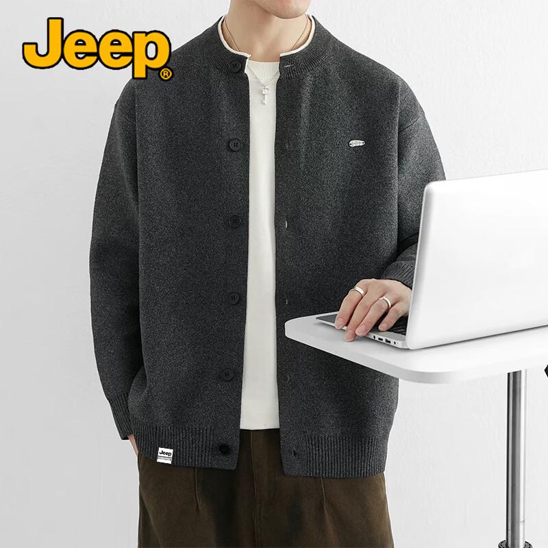 JEEP Men's Casual Crew Neck Knit Cardigan