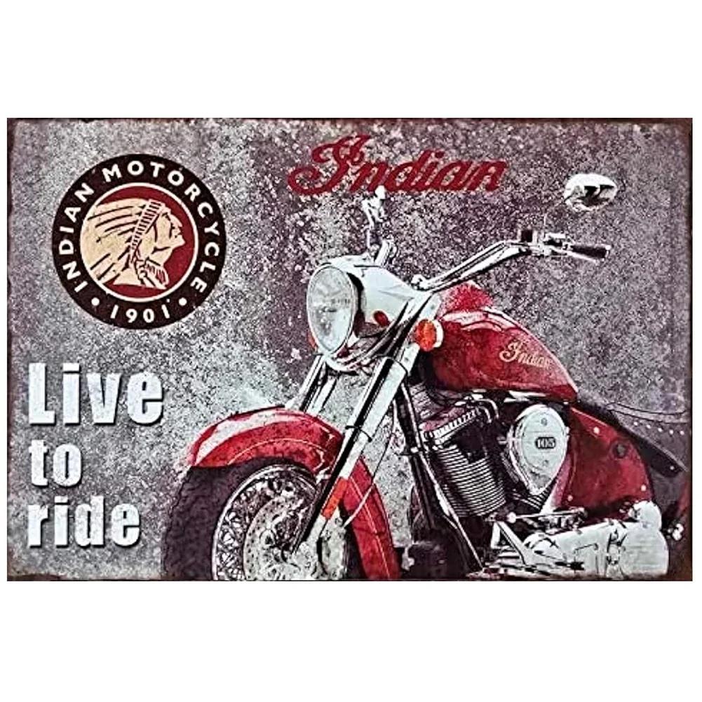 Letrero Metálico Vintage Indian Motorcycle Decoración Garaje Pub 20x30cm