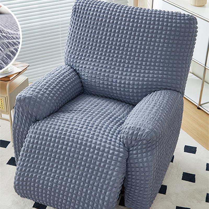 Seersucker Plaid Full-wrap Recliner Chair Cover Solid Color Armchair Cover Anti-slip Single Sofa Protector for Home Hotel Decor