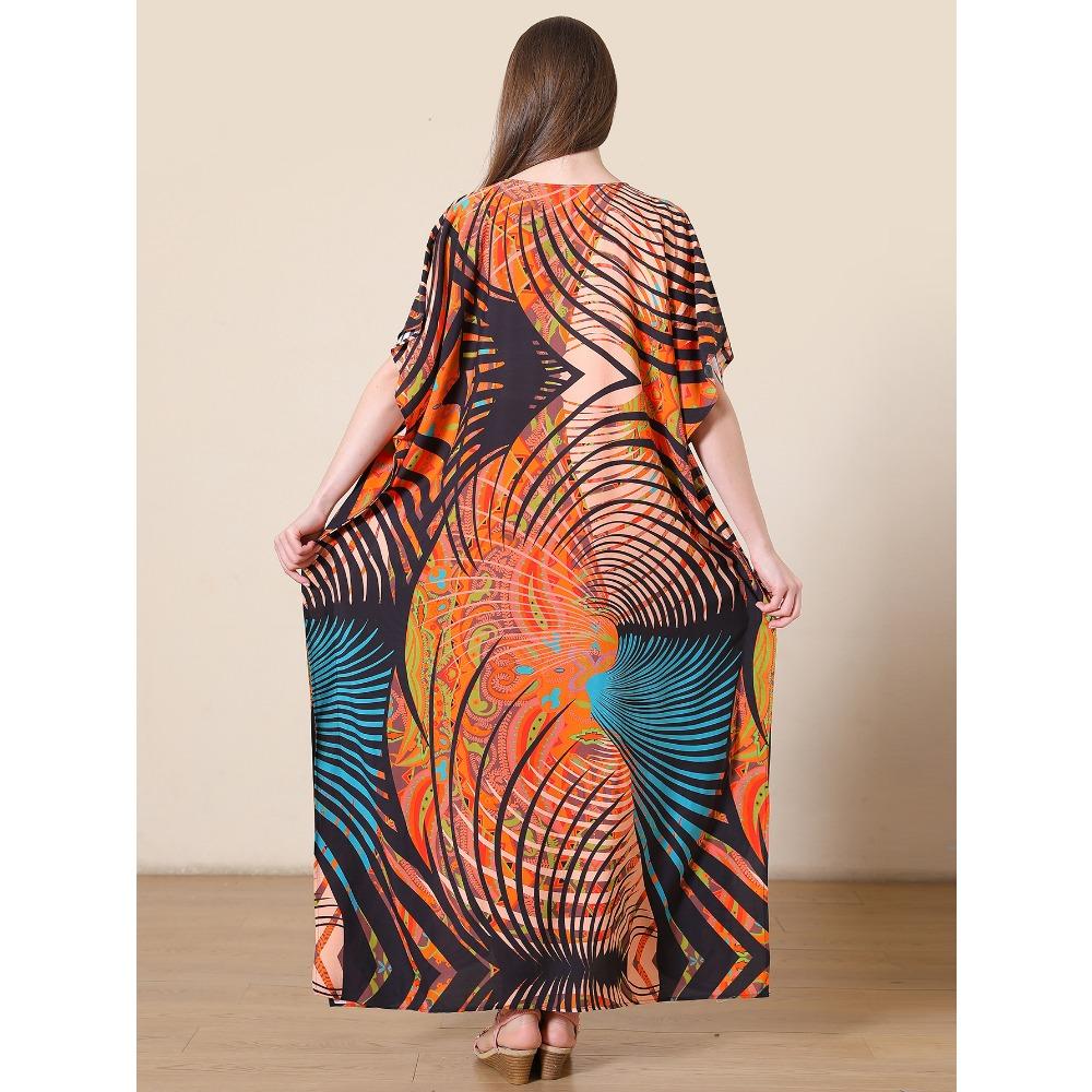 Plus Size Boho Kaftan Dress, Women's Plus Maxi Cover Up Dress