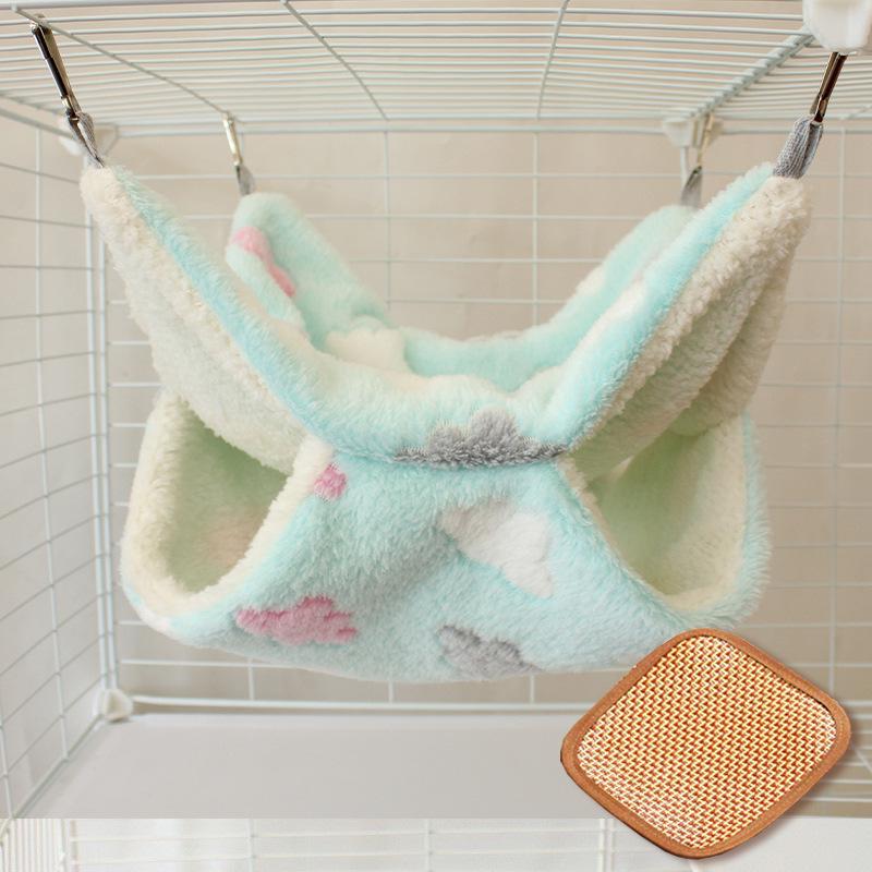 Gemütliche Doppellagen-Hängematte mit Blumenzweig für Gleithörnchen & kleine Haustiere - Plüsch-Samt Herbst/Winter-Bett