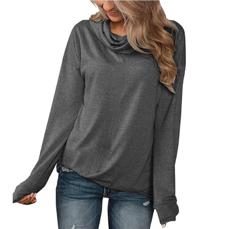 Women's Wear 's New  Autumn Solid Color Pullover Pile Neck Long Sleeve T-Shirt Loose Casual Thin