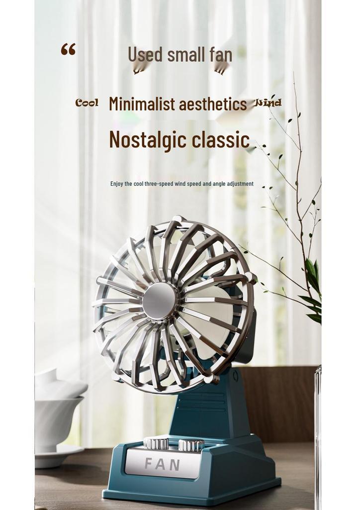 Retro USB Rechargeable Desk Fan for Dorms - Classic Cartoon Style