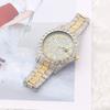 Orologio da donna con strass lucido intarsiato quadrante rotondo in acciaio inossidabile movimento al quarzo colore abbinato decorativo orologio da polso da donna