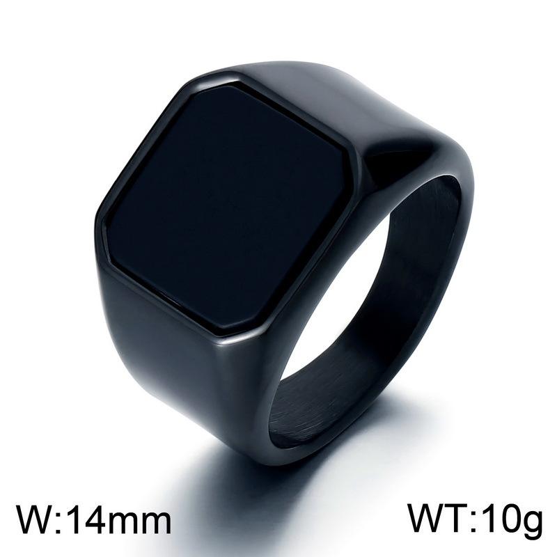 Bold Vintage Amber Stone Men's Ring Black Onyx Stainless Steel Square Hip-Hop Jewelry Gothic Punk Biker Accessory