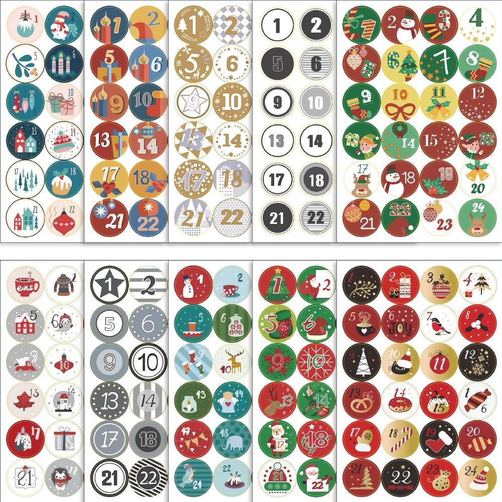 10 Sheets Set Waterproof Adhesive Christmas Countdown Calendar Stickers Christmas Party Decor