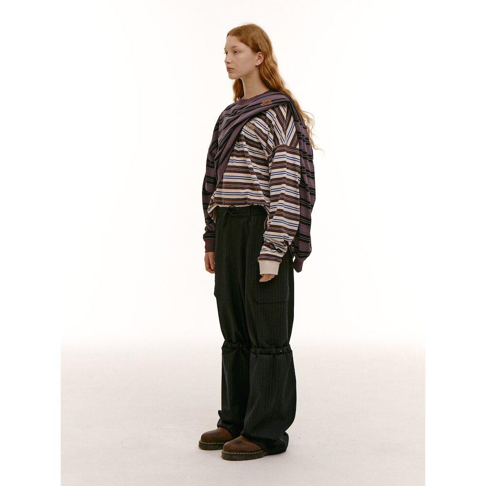 Saendeusaundeu (Unisex) Suiting Material Wide Elastic Pants Navy