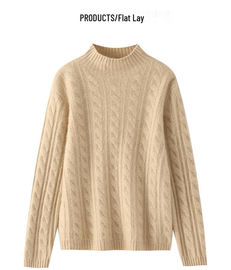 Four-Strand Thick Cable Knit High-Neck Cashmere Sweater - Slim-Fit, Soft and Smooth Women's 2025 Autumn/Winter Collection.