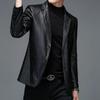 Men's Spring and Autumn Pu Leather Jacket, Suit Collar, Short Casual Suit Jacket
