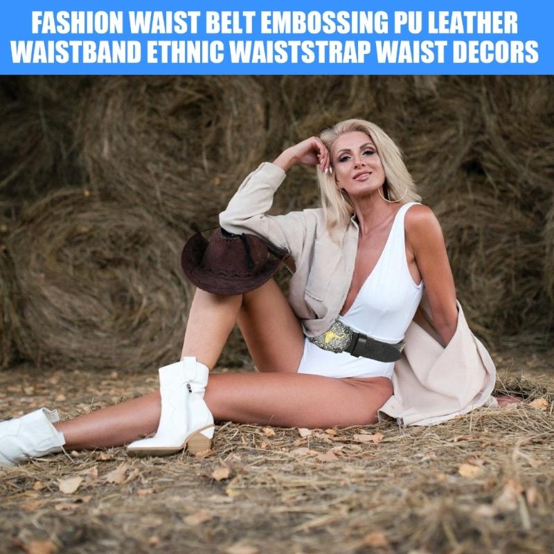 Women Western Belt Engraved Bull Metal Buckle Pants Belt Unisex Cowgirl Belt