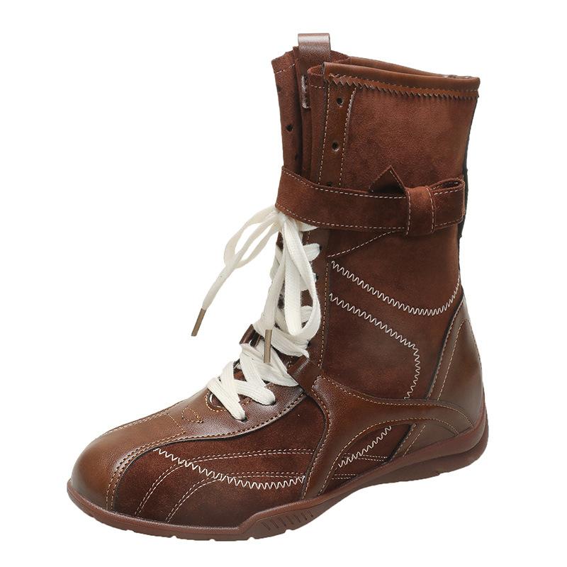Vintage Maillard Martin boots women's British style 2025 summer new with skirt flat bottom inner height-increasing lace-up short boots