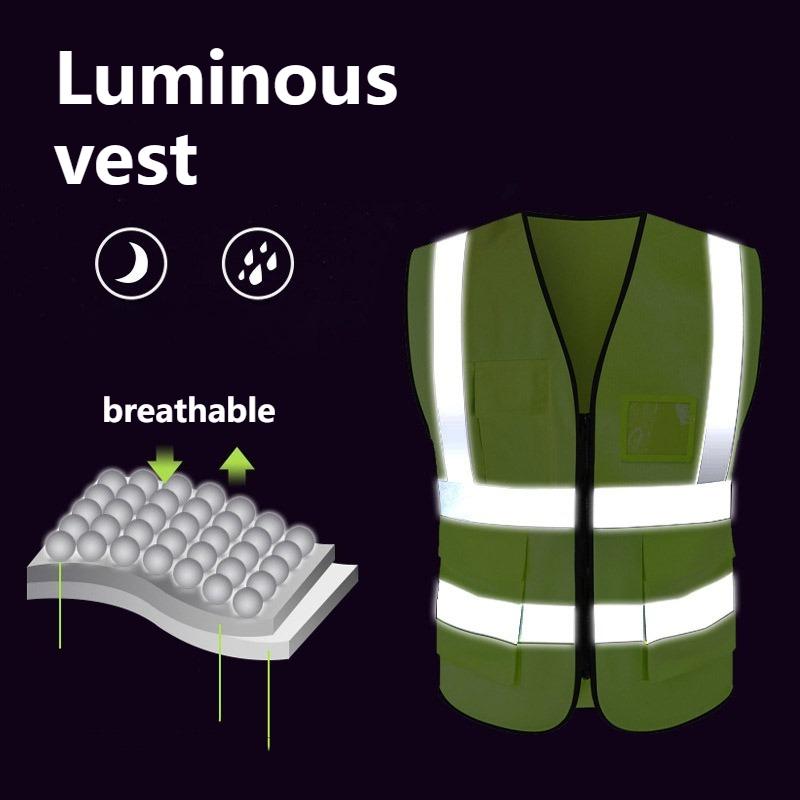 2pcs Sets Reflective Security Vests Adjustable Reflective Safety Clothing with Multi-Pockets Reflective Vest for Running Cycling
