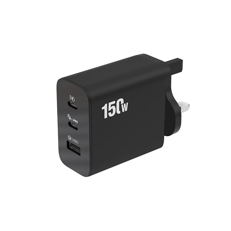 Caricabatterie super rapido da 150 W, ricarica ultra rapida, 3 porte PD tipo C per iPhone, Samsung, Xiaomi