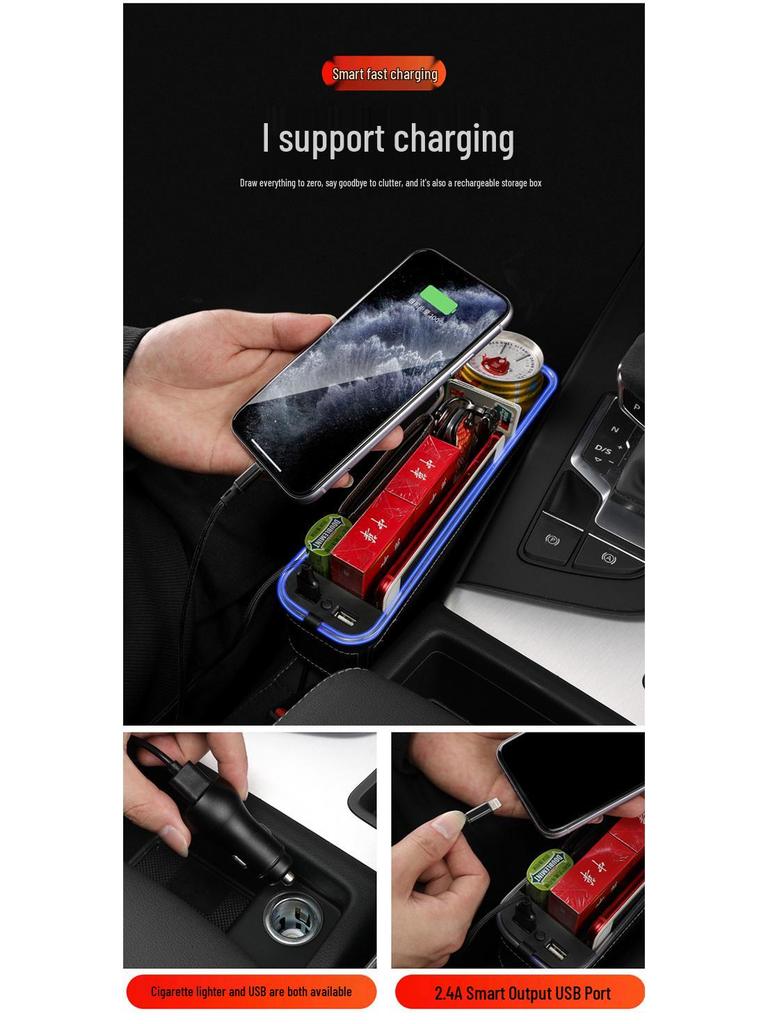 Multifunktionaler Autositz-Lücken-Organizer mit USB-Ladefunktion und Umgebungslicht