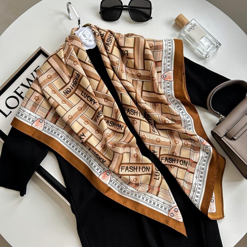 Letra Estampada Seda Imitada de Alta Qualidade Lenço de Seda Twill Decorativo Feminino
