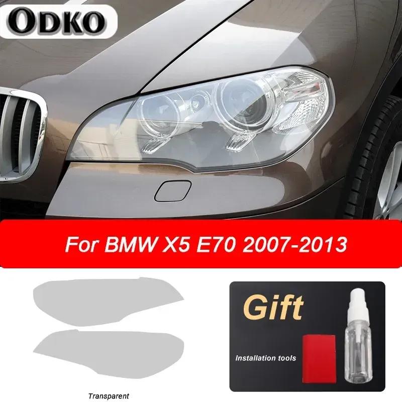 2 Pièces Film Protecteur Teinté Noir Fumée pour Phare de Voiture Feu Avant Autocollant TPU Transparent Pour BMW X5 E70 M 2007-2013 Accessoires