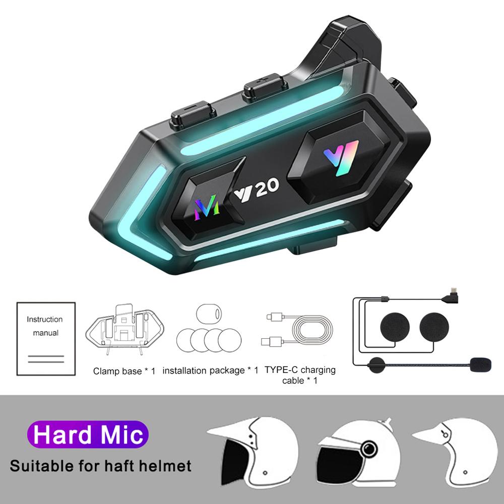 Motorcycle Helmet Bluetooth Headset Rider BT5.3 Waterproof 1000mAh Music Player Communicator Speakers With RGB Colorful Lights