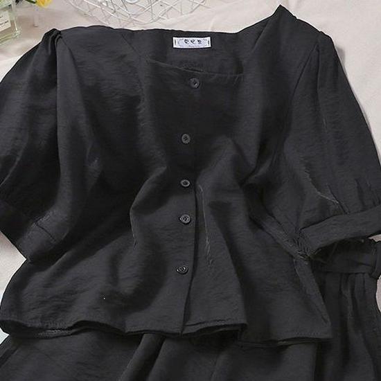 Petite Women's Square Neck Puff Sleeve Top & Elastic Waist Wide Leg Shorts Two-Piece Summer Set