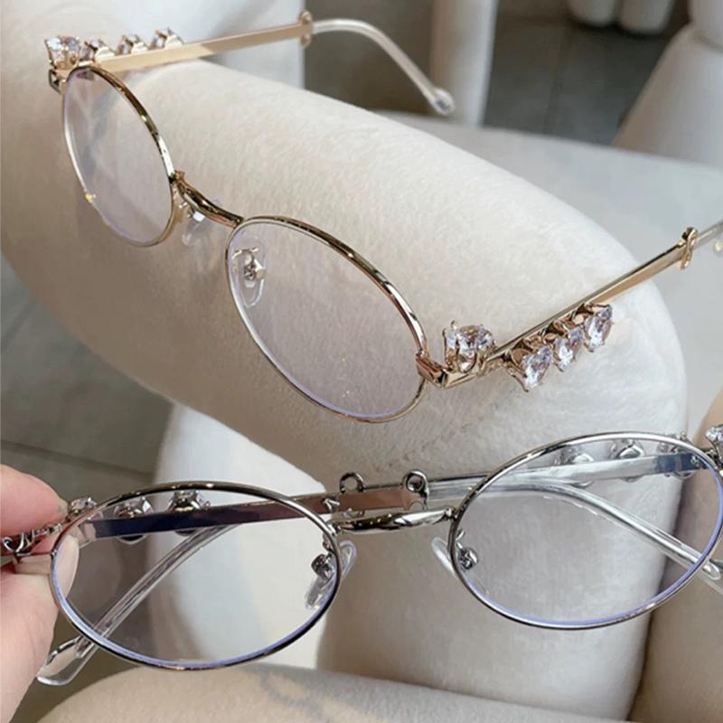 Gafas de Sol Ovaladas de Metal para Mujer y Hombre con Diamantes de Pedrería 2026 Unisex Monturas de Gafas Bling Uv400 Gafas de Sol de Moda
