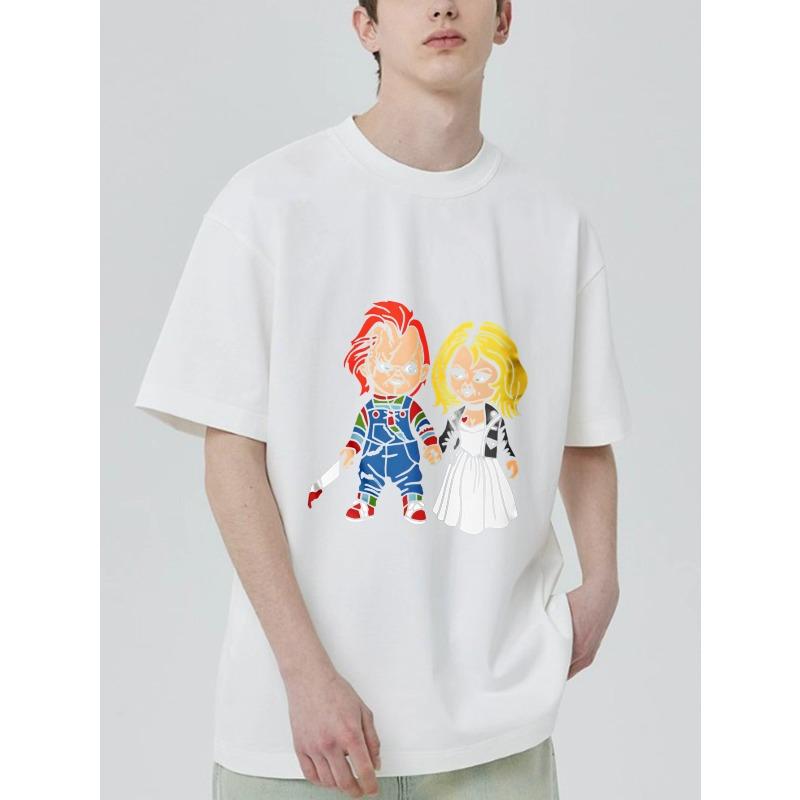 

Мультяшная футболка Чаки и Тиффани черная с принтом персонажей фильма ужасов повседневная одежда для мужчин и женщин XXXXL белый