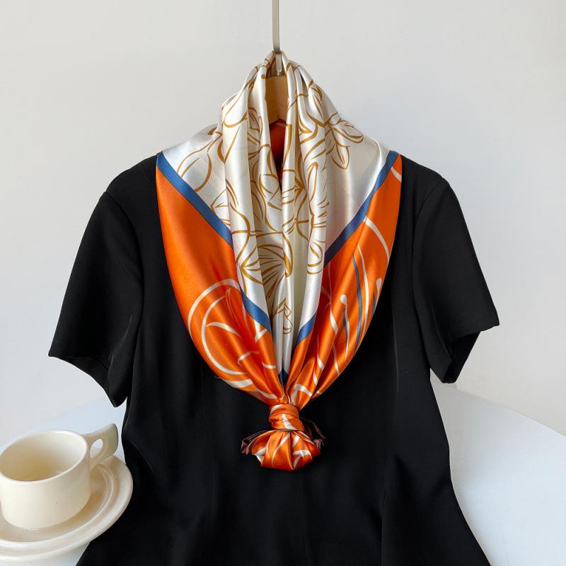 

Большой квадратный платок 90см Женский шелковый платок Шарф-пашмина Тюрбан Ближний Восток Новый атласный платок с принтом 90*90cm