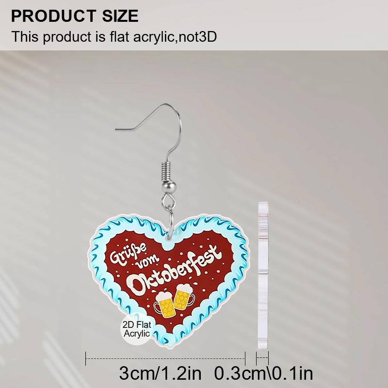 2D Flat Oktoberfest, Heart-shaped Cheers Acrylic Material Earrings Dangle for Women Jewelry Gifts The Perfect Holiday Gift Party Gift