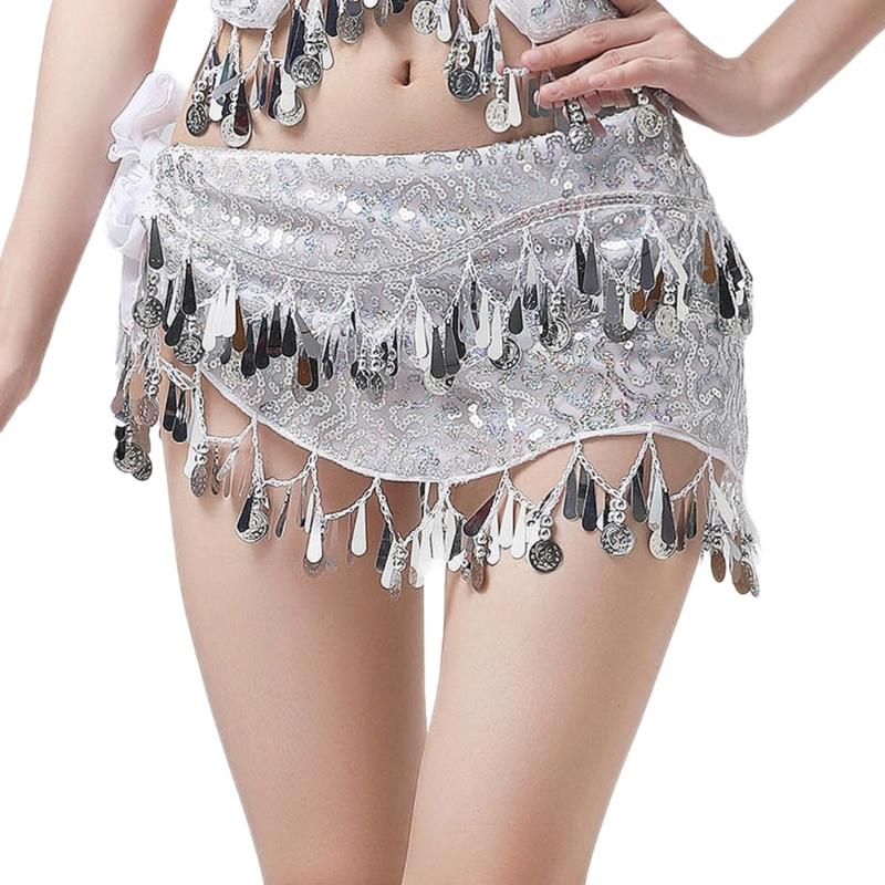 Women Belly Dance Belt Hip Scarf, Bellydance Hip Scarf Skirt Belly Dance Waist Chain with Gold Coins Belly Dance Cloth
