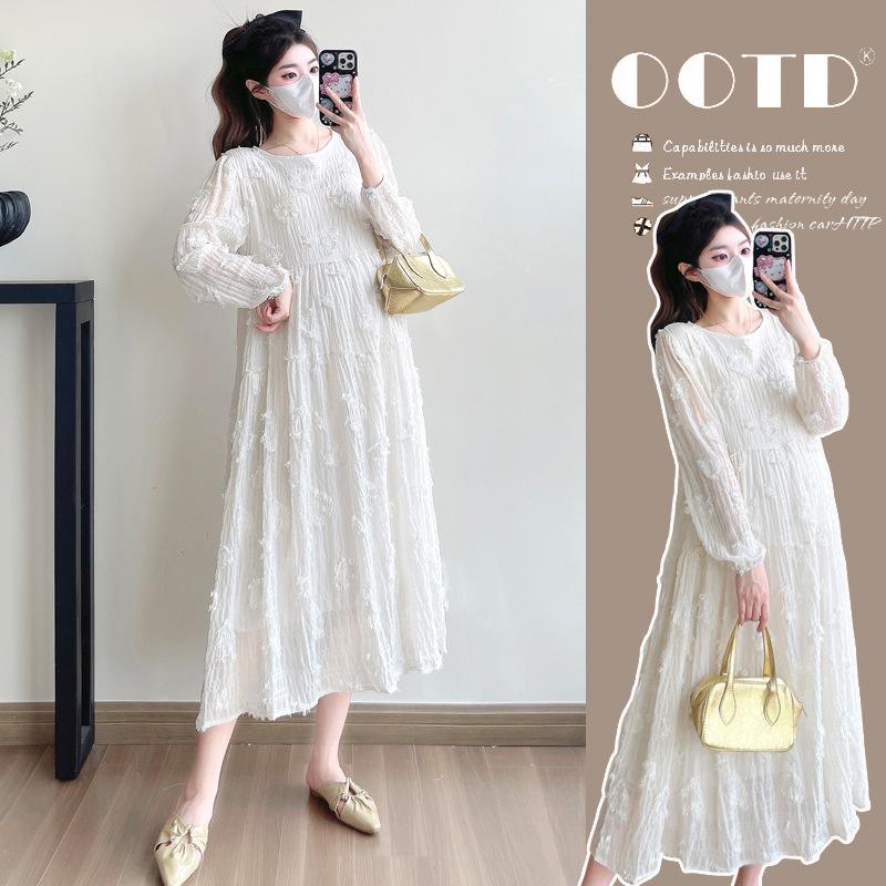 2026 Spring/Summer Maternity Gauze Embroidery Mid-Length Loose Dress L