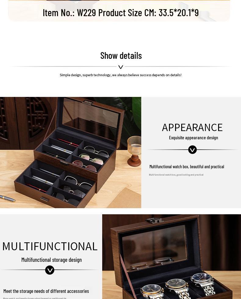 2025 Walnut Wood Grain Watch & Sunglasses Storage Box