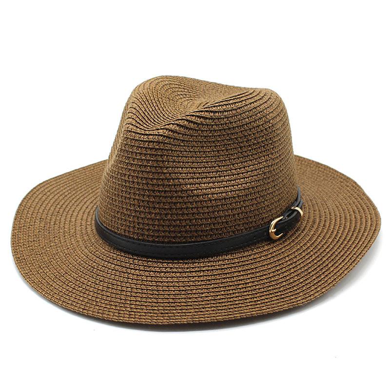 

Жіночий капелюх-циліндр у стилі маленького аромату, повсякденний британський капелюх, джазовий ковбойський капелюх, сонцезахисний капелюх, жіночий літній сонцезахисний солом яний капелюх M（56-58cm） темно-коричневого кольору