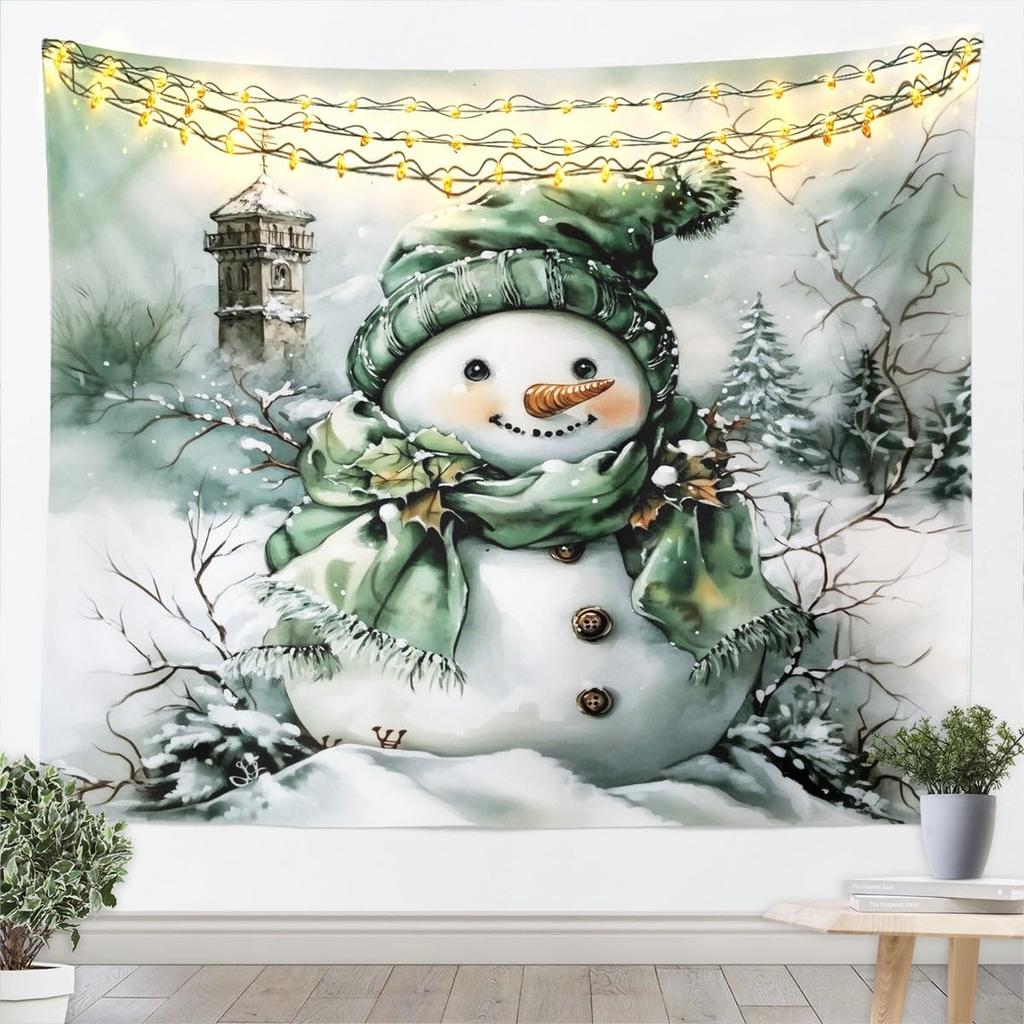 Jejeloiu Pink Christmas Tapestry Small  Kids Snowy Xmas Landscape Wall Art Winter Scene Wall Hanging Blanket Microfiber