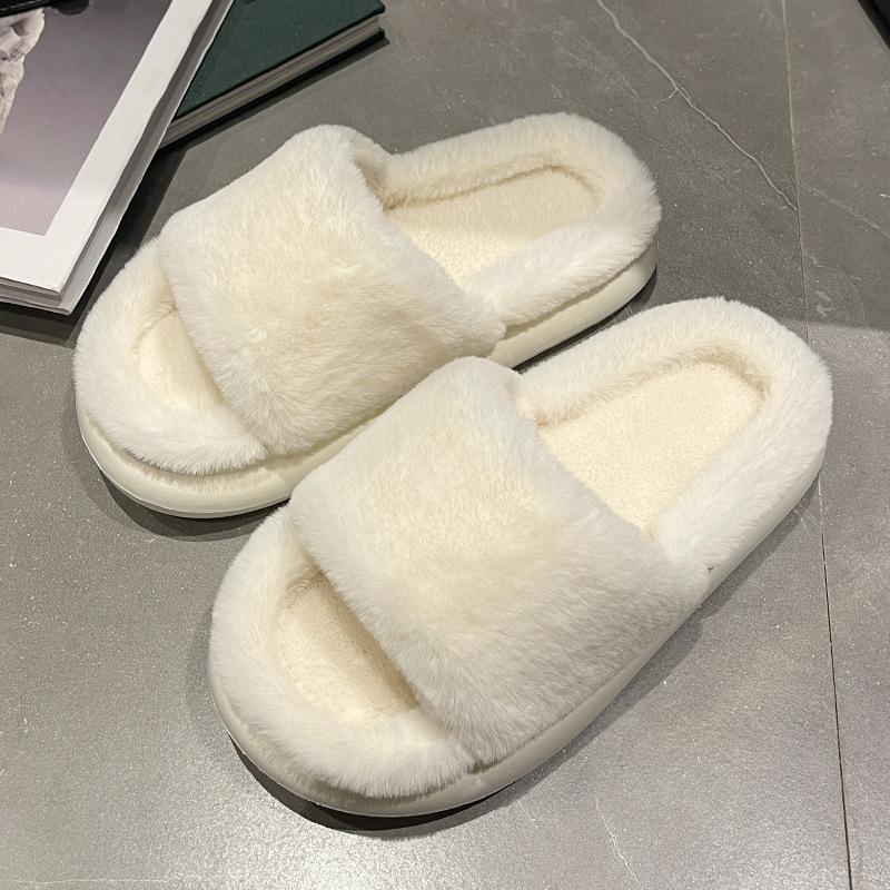 Thick-soled Fluffy Slippers for Women To Wear Autumn and Winter Trendy New Soft Fluffy Semi-cotton Slippers Spring and Summer