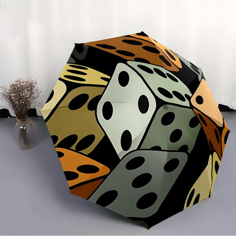 1pc Dice Pattern Automatic Open/Close Umbrella, Umbrella with cartoon Design, Portable Compact Umbrella for Men & Women, Good Holiday Gift y