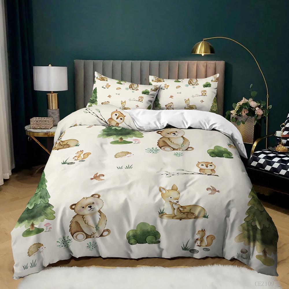 

Forest Animal Combination Duvet Cover Set Print Bear/Fox/Owl/Hedgehog/ Fawn/ Hamster/Snail Comforter Set Cover Bedroom Bedset 3D EU single(135x200cm)