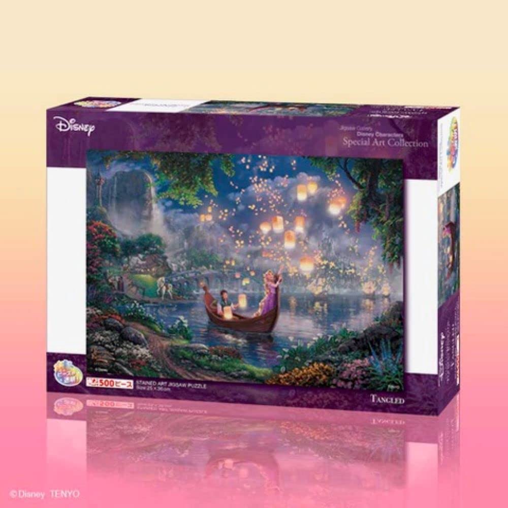Tenyo [Made in Japan] 500-Piece Stained Art Gyutto Series Jigsaw Puzzle Disney Tangled (25x36cm) DSG-500-635 with Service Card