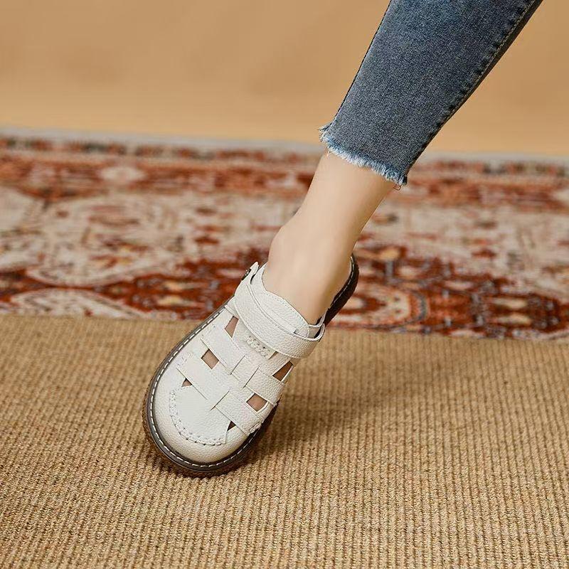 2025 spring and autumn new fashion outer wear breathable semi-drag cool slippers thick sole heightening woven Roman sandals women's