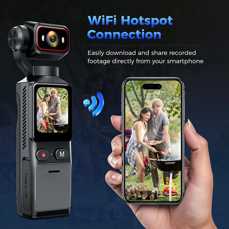Portable 4K Touch Screen Mini Vlog Camera Pocket Sports Handheld Stabilizer Gimbal Body Video Recording Camera