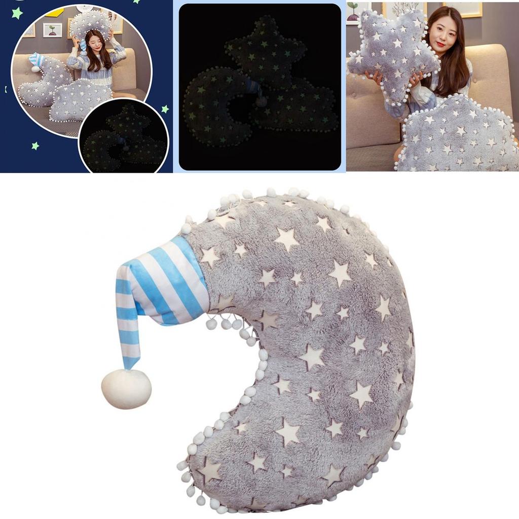 Moon And Stars Plush Pillow For Home Decor And Gift Giving Glowing Night Light Cushion