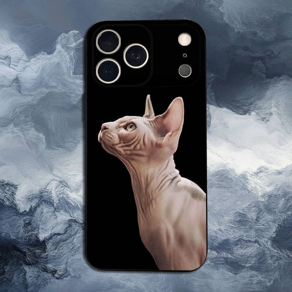 Pet Sphynx Sphinx Cat  Case For iPhone 11,12,15,14,13,16,17,Plus,Pro Max,XS,X,XR,SE,Mini,8,7,Soft Silicone Black